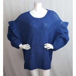 Old Navy Sweater Chunk Cable Knit Navy Blue White Thread Ruffle Plus Size 3X NEW